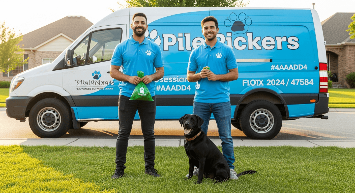 Pile Pickers professional pet waste removal team with service truck in Eastern Ohio
